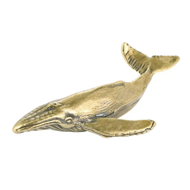 Solid Brass Whale Figurine – Vintage Desktop Ornament Statue
