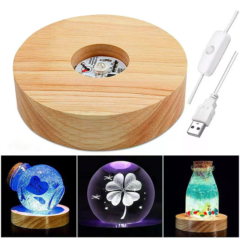 10cm Wooden LED Rotating Display Stand Light Base + USB