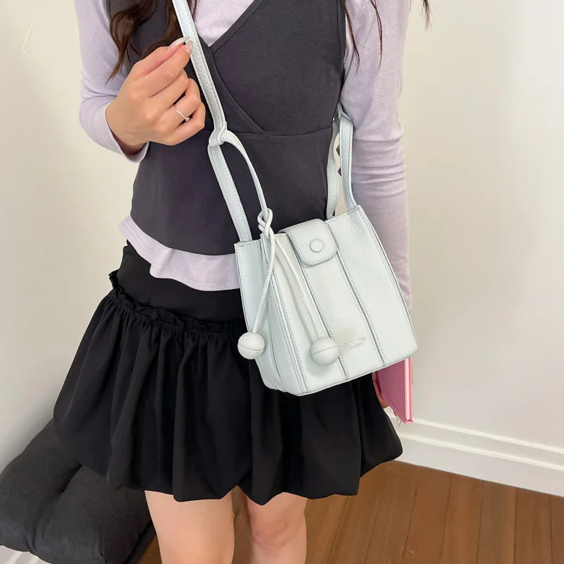Korean Minimalist Patchwork Bucket Bag | Retro Shoulder Bag Bucket Shoulder Bag Nixie