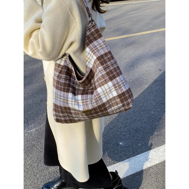 Nixie Plaid Woolen Large Shoulder Bag for Women | Spacious Women's Shoulder Bag Nixie