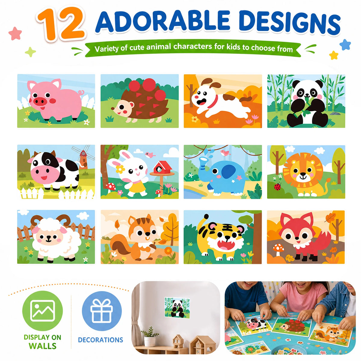 12Pcs 3D EVA Sticker DIY Cartoon Animal Puzzle Toy for Kids Kids Craft Sticker Set Nixie