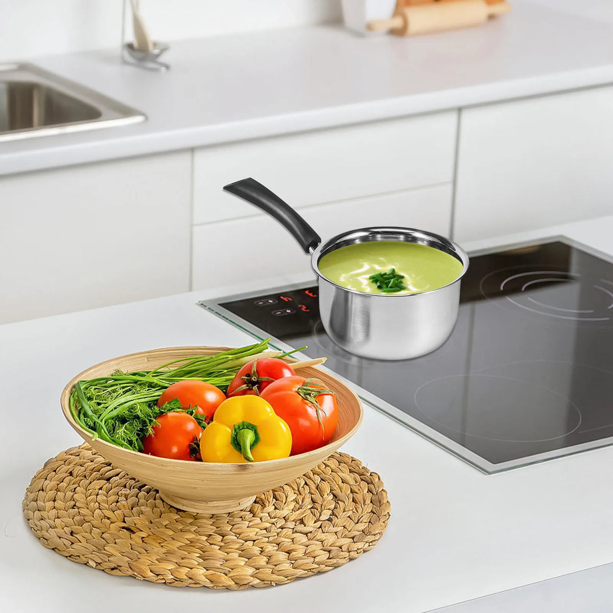 Stainless Steel Saucepan 17cm with Glass Lid – Milk & Sauce Pot Stainless Steel Saucepan Nixie