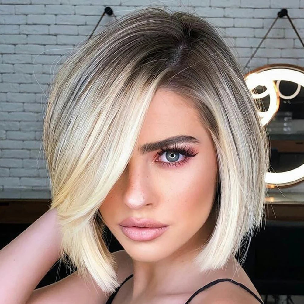 Women's Short Bob Wig – Straight Ombre Blonde Cosplay & Daily Fashion Bob Wig Nixie