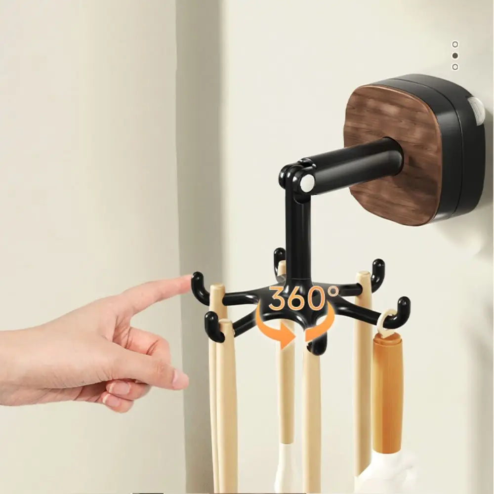 360° Rotating 6-Hook Kitchen Organizer – No-Drill Wall Hanger