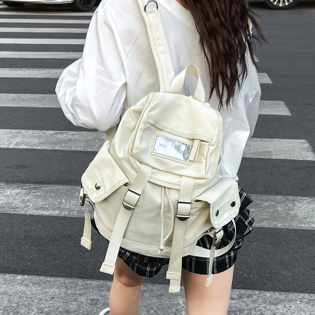 Korean Niche Multi-Pocket Nylon Fashion Backpack | Nixie Fashion Backpack Nixie White
