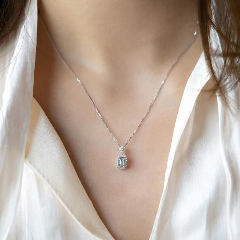 Blue Zircon Gold-Plated Copper Pendant Necklace for Women Pendant Necklace Nixie