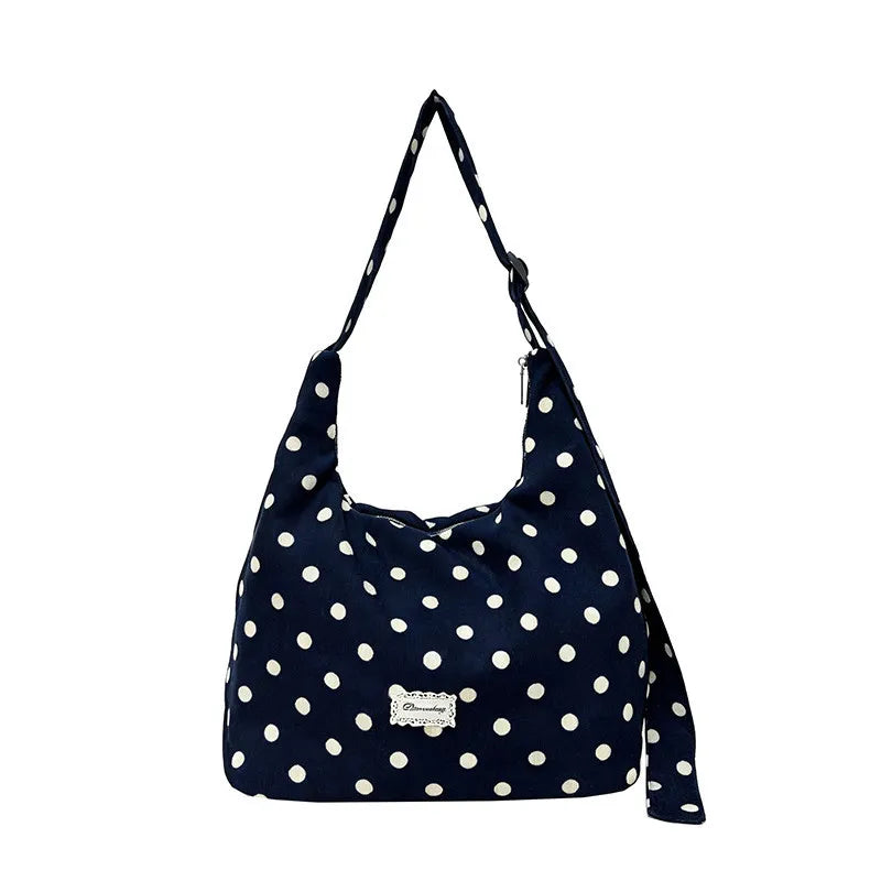 Korean Polka Dot Canvas Crossbody Tote Bag – Large Capacity Crossbody Shoulder Bag Nixie