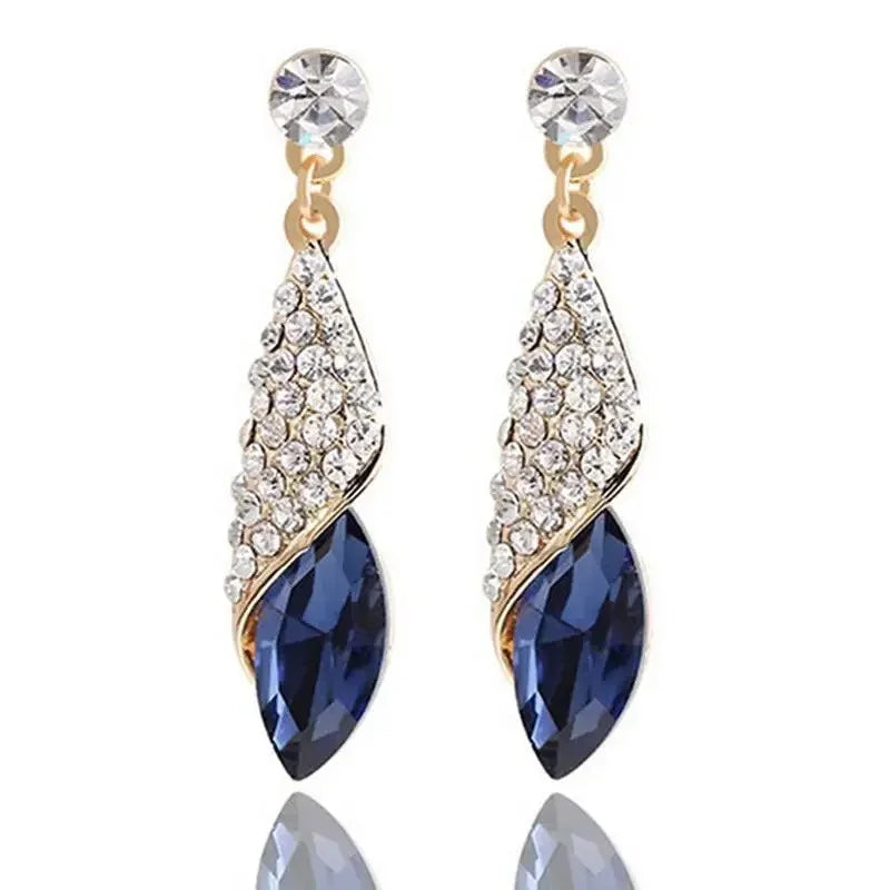 Water Drop Blue Rhinestone Dangle Earrings | Zinc Alloy Crystal Dangle Earrings Nixie