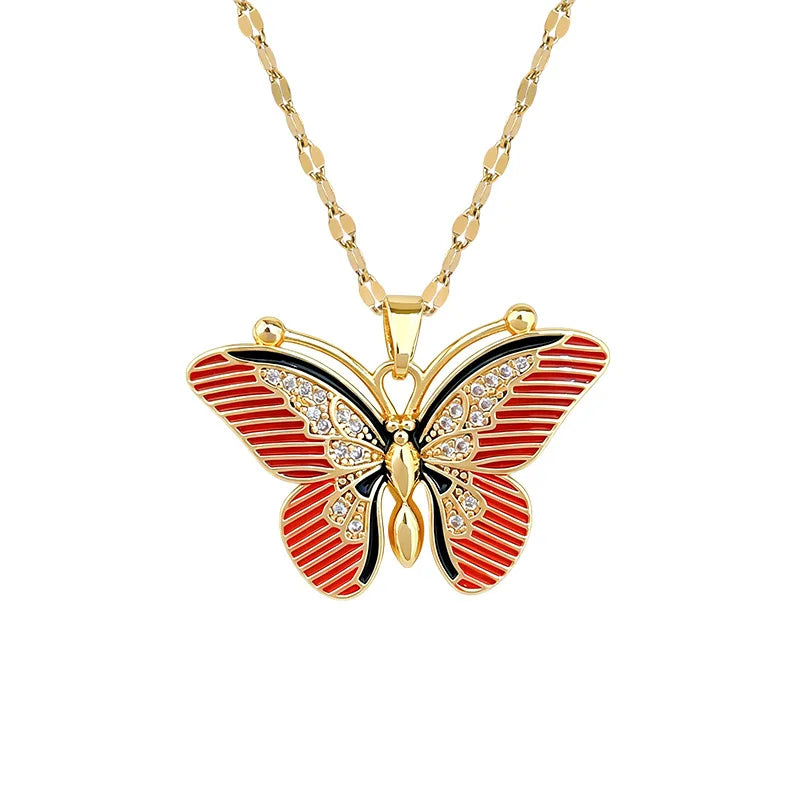 Red Butterfly Pendant Necklace – Gold Stainless Steel Choker Pendant Necklace Nixie