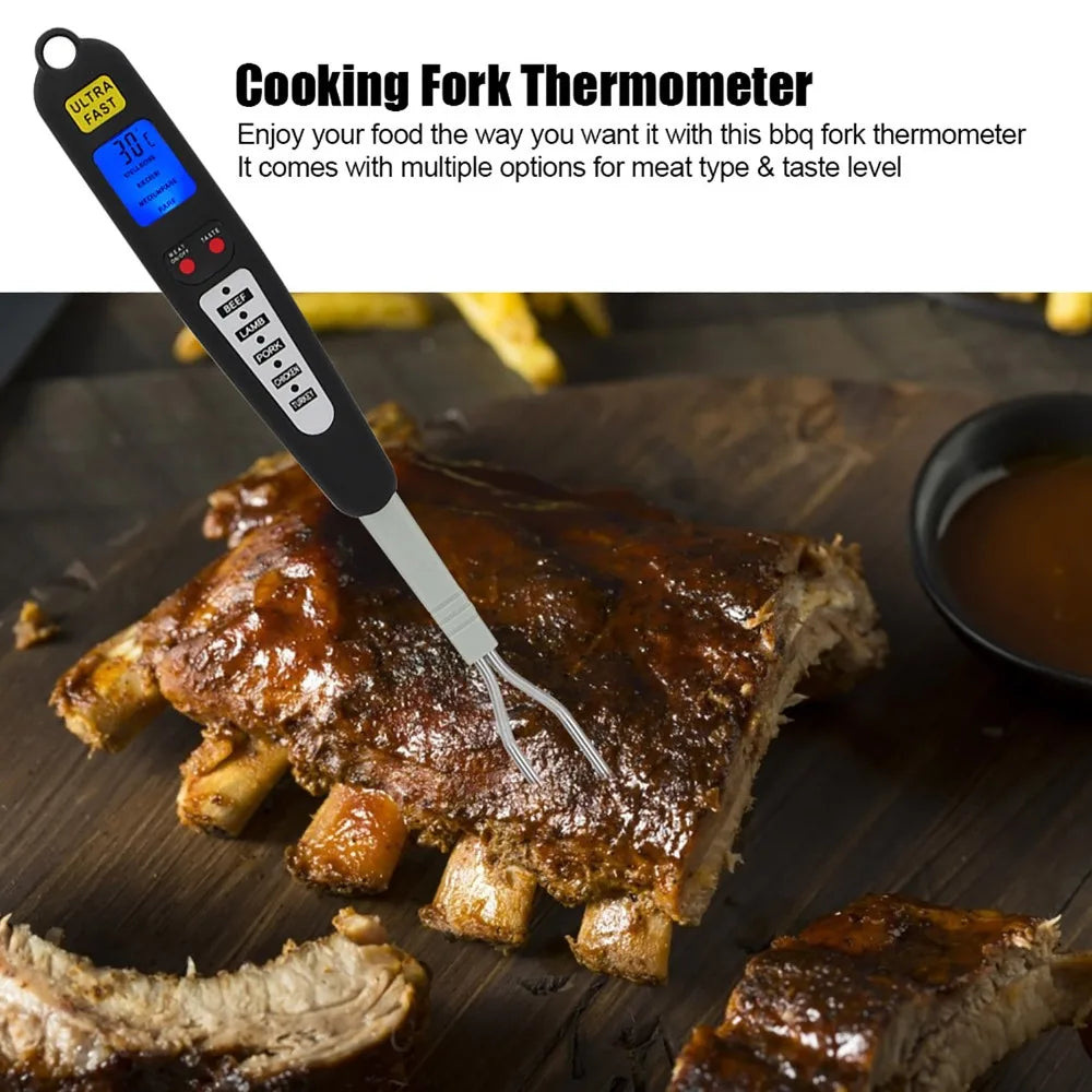 Digital BBQ Thermometer Fork – Instant Read LED Grill Thermometer
