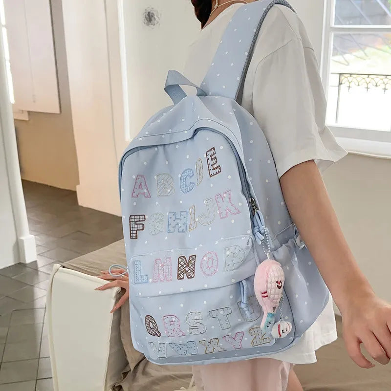 Nixie Polka Dot Letter Backpack – Lightweight Teen Girls Bag Student Backpack Nixie