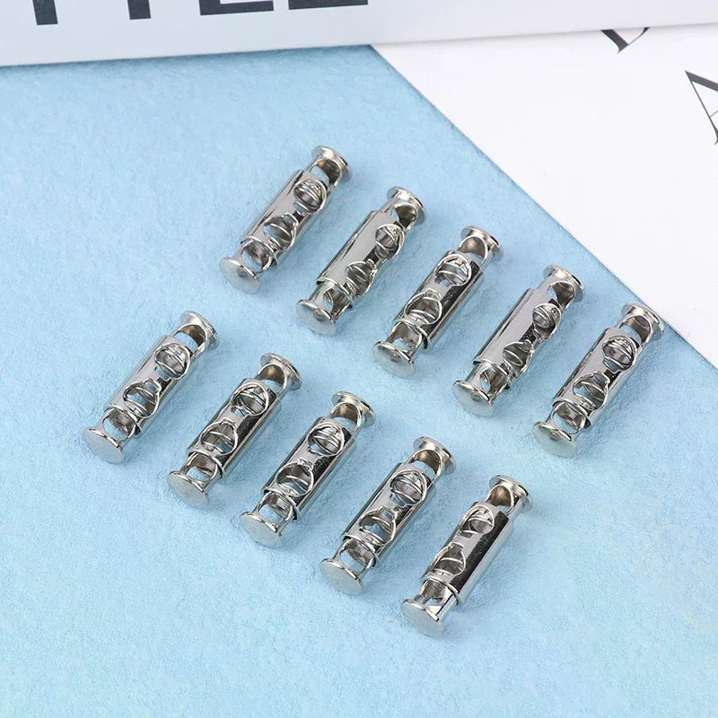 10Pcs Double Hole Metal Spring Buckles – Elastic Cord Locks Sewing Cord Buckles Nixie