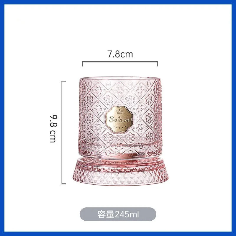 Pink Cherry Blossom Rotating Glass – Beer, Whiskey & Juice Decorative Drinking Glass Nixie Pink 201-300ml