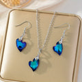 Crystal Heart Pendant Necklace & Earrings Set – 3 Pcs Gift Crystal Jewelry Set Nixie 12.25 Blue