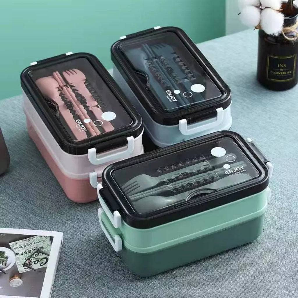 1000ml Double Layer Microwave Lunch Box BPA Free + Cutlery