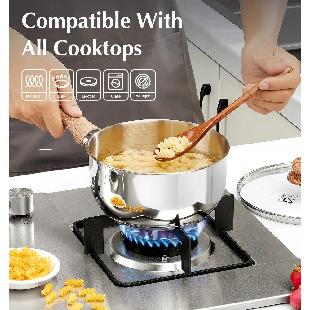 Koch Systeme CS 3-Piece Stainless Steel Saucepan Set with Lids Stainless Steel Cookware Set Nixie