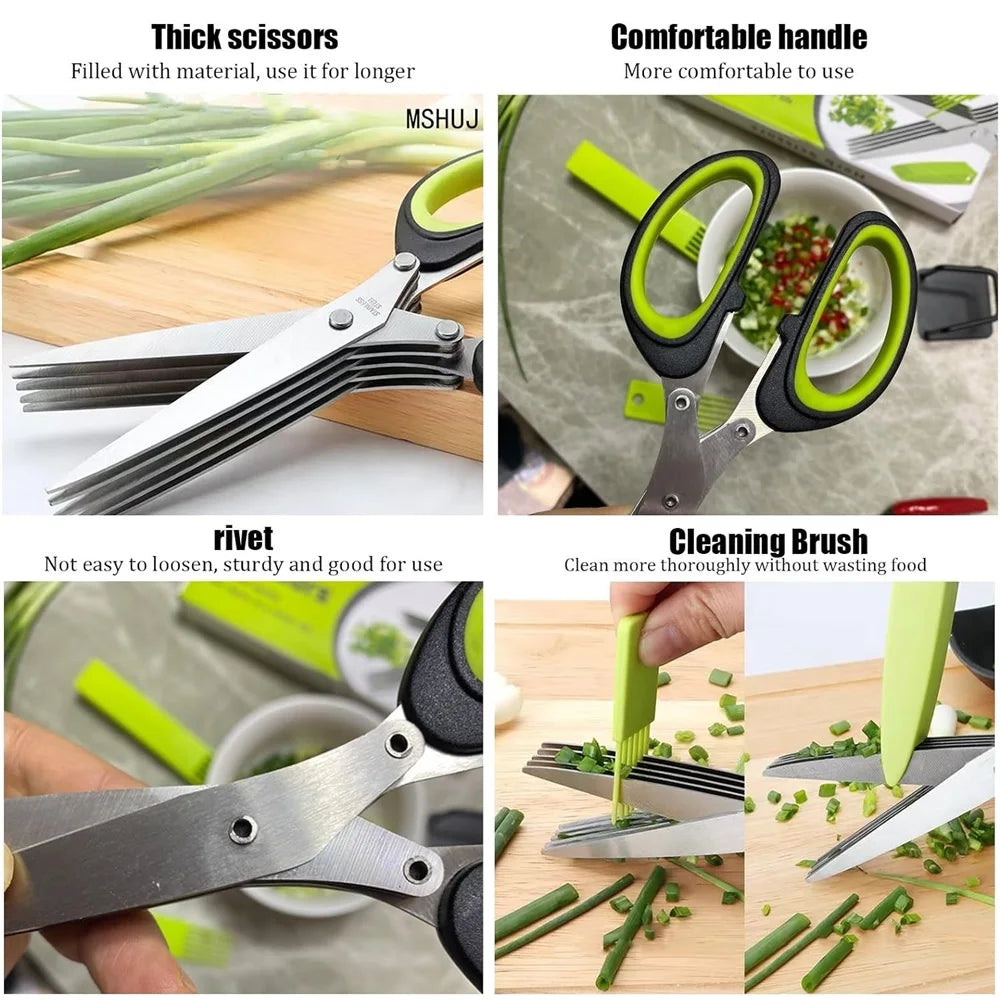 5-Blade Herb Scissors – Stainless Steel Multilayer Kitchen Cutter