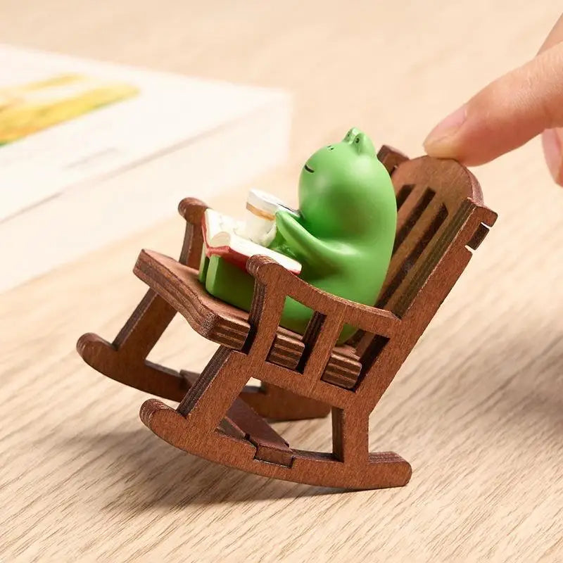 Cute Mini Frog Rocking Chair Resin Figurine Desk Décor Resin Desk Figurine Nixie