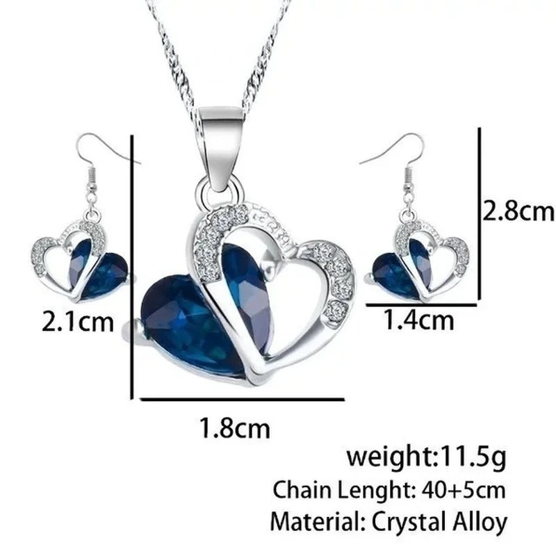 Heart Crystal Jewelry Set – 3-Piece Necklace & Earrings Crystal Jewelry Set Nixie