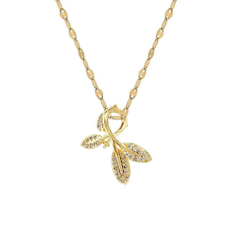Diamond Leaf Pendant Necklace – Gold Stainless Steel Women Pendant Necklace Nixie