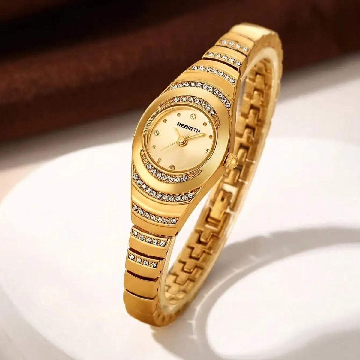 REBIRTH Vintage Oval Diamond Women's Quartz Watch | Steel Band Women's Quartz Watch Nixie