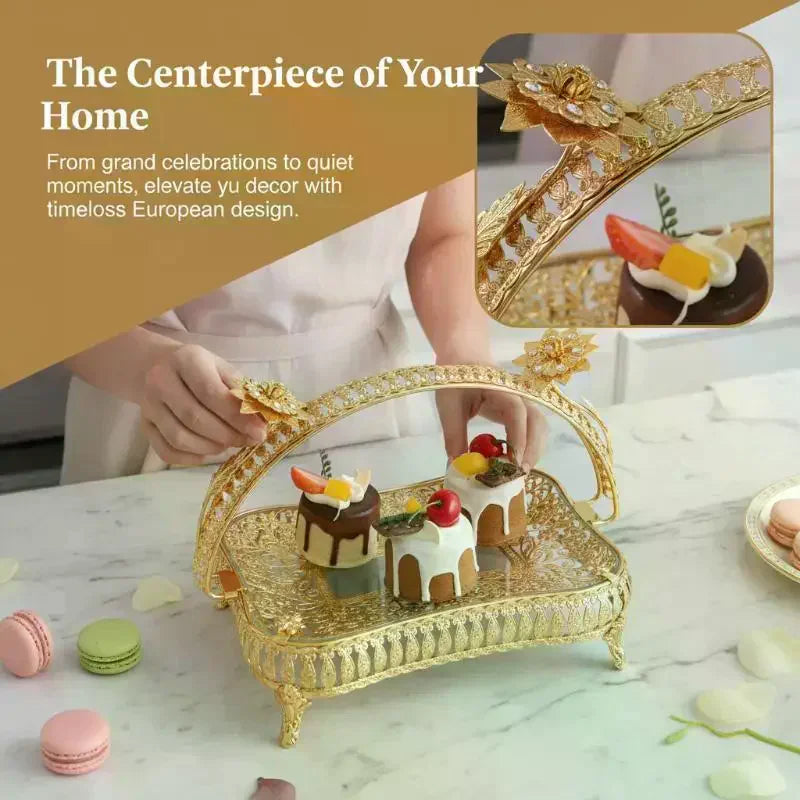 Retro Golden Fruit Plate – Luxury European Snack Tray Decorative Serving Tray Nixie
