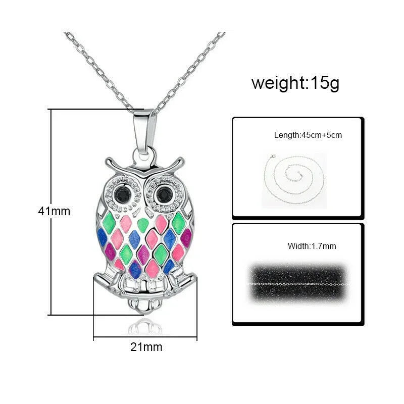 Owl Pendant Necklace | Simulated Opal Zinc Alloy Charm Owl Pendant Necklace Nixie