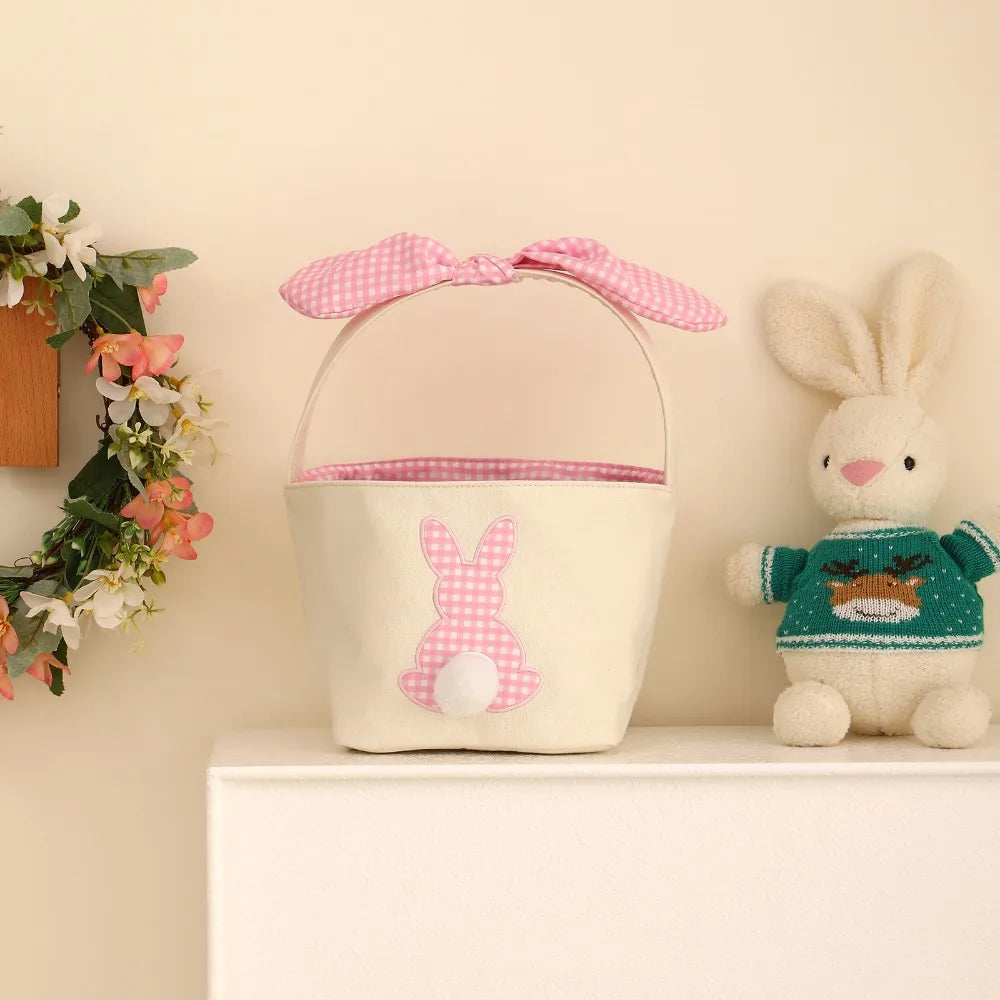 Large Easter Bunny Basket with Long Ears & Handle | Polyester Easter Basket Nixie Pink