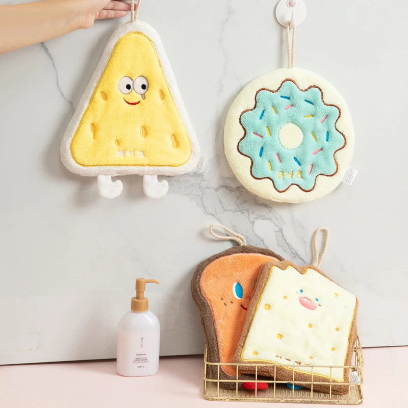 Cute Cartoon Kids Hand Towel Quick-Dry Coral Fleece Hanging Kids Hand Towel Nixie