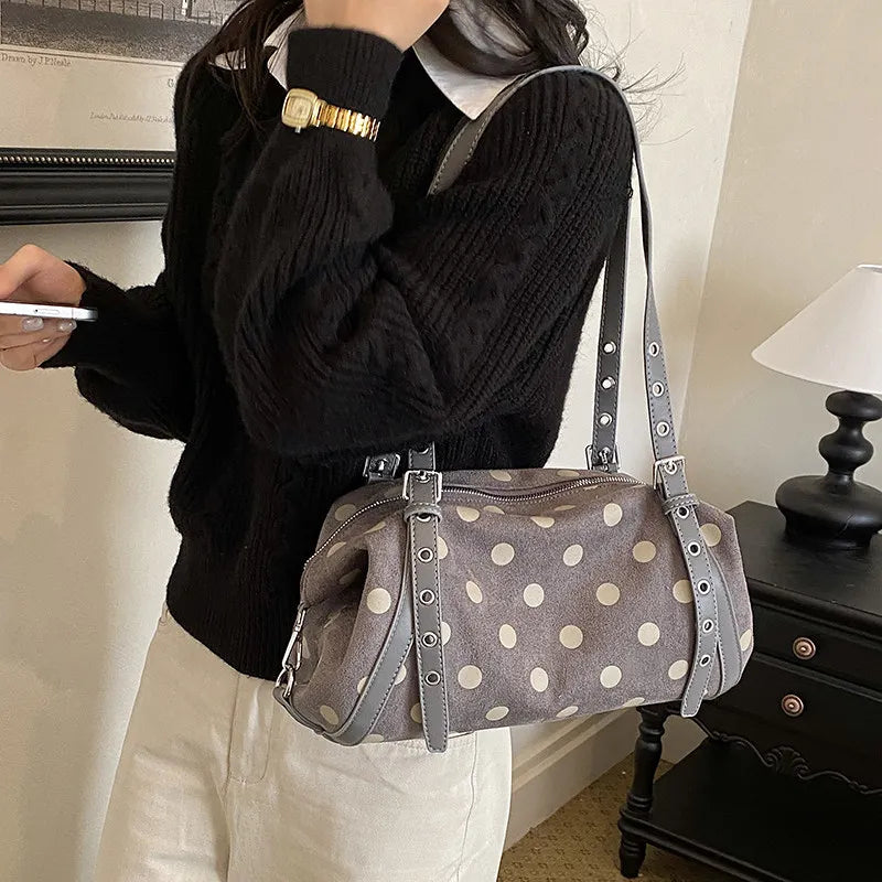 Nixie Vintage Suede Polka Dot Boston Bag | Women's Shoulder Bag Women's Shoulder Bag Nixie