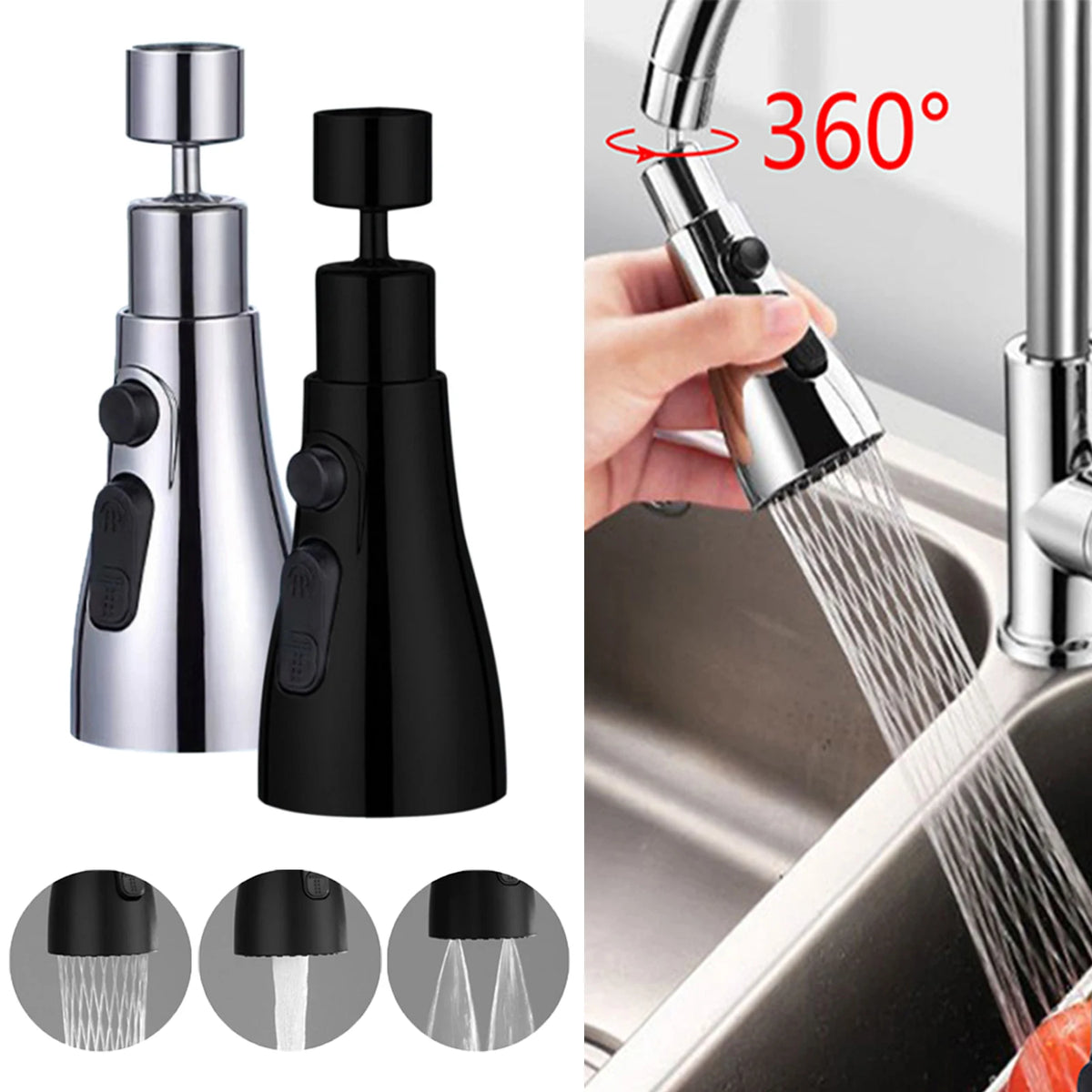 3-in-1 Kitchen Faucet Extender 720° Swivel Water-Saving Sprayer Faucet Extender Nixie