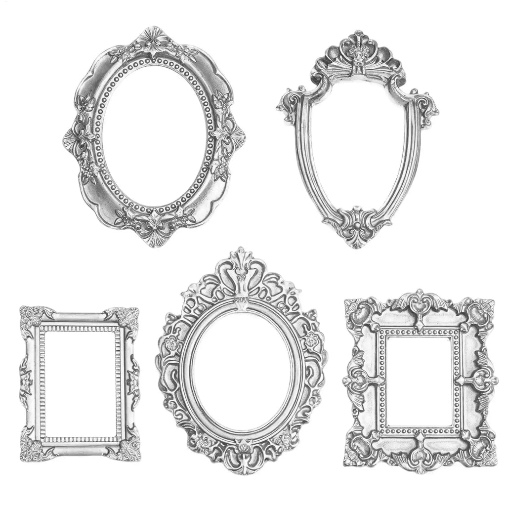 5Pcs Vintage Mini Silver Resin Photo Frames – Jewelry Display Mini Picture Frames Nixie
