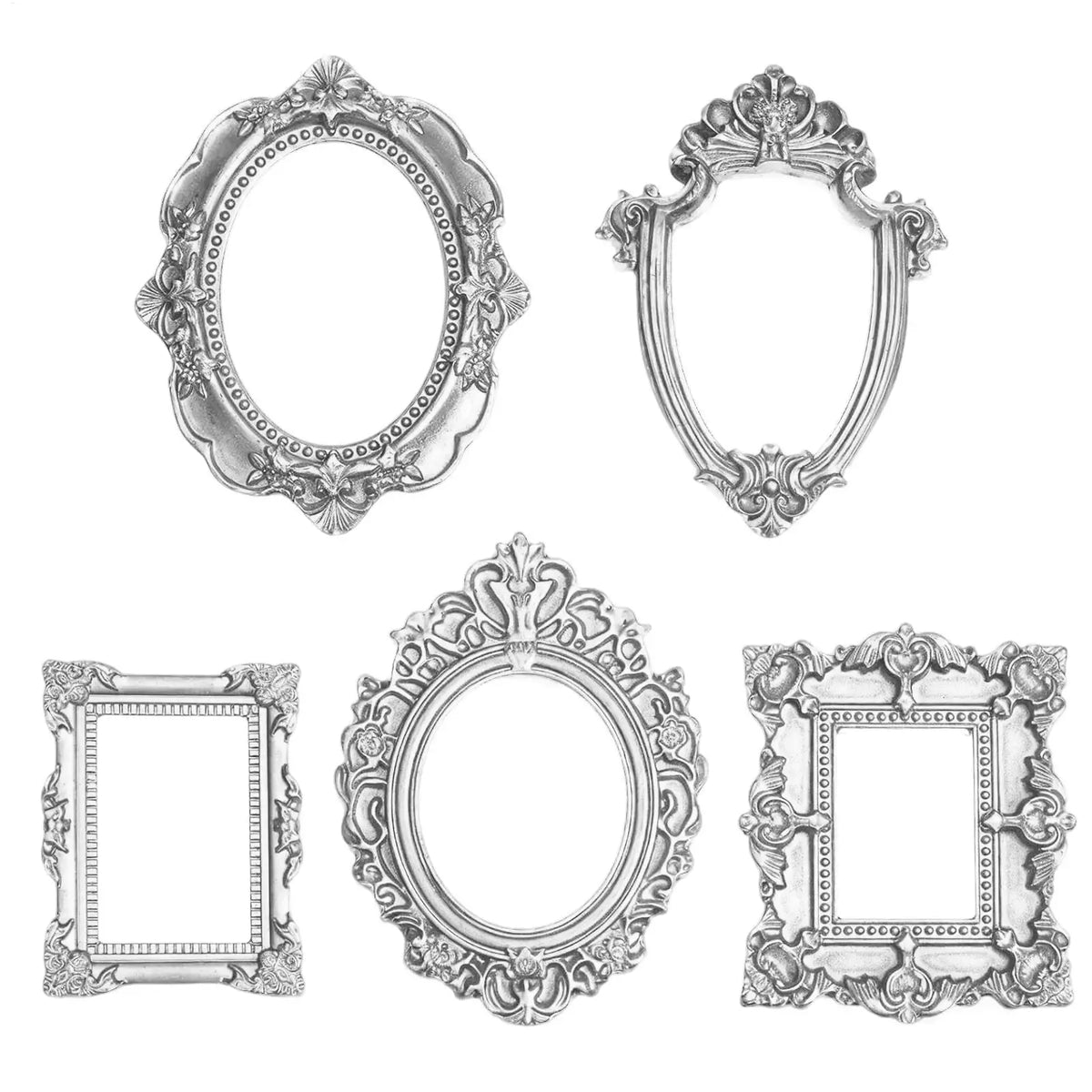 5Pcs Vintage Mini Silver Resin Photo Frames – Jewelry Display Mini Picture Frames Nixie