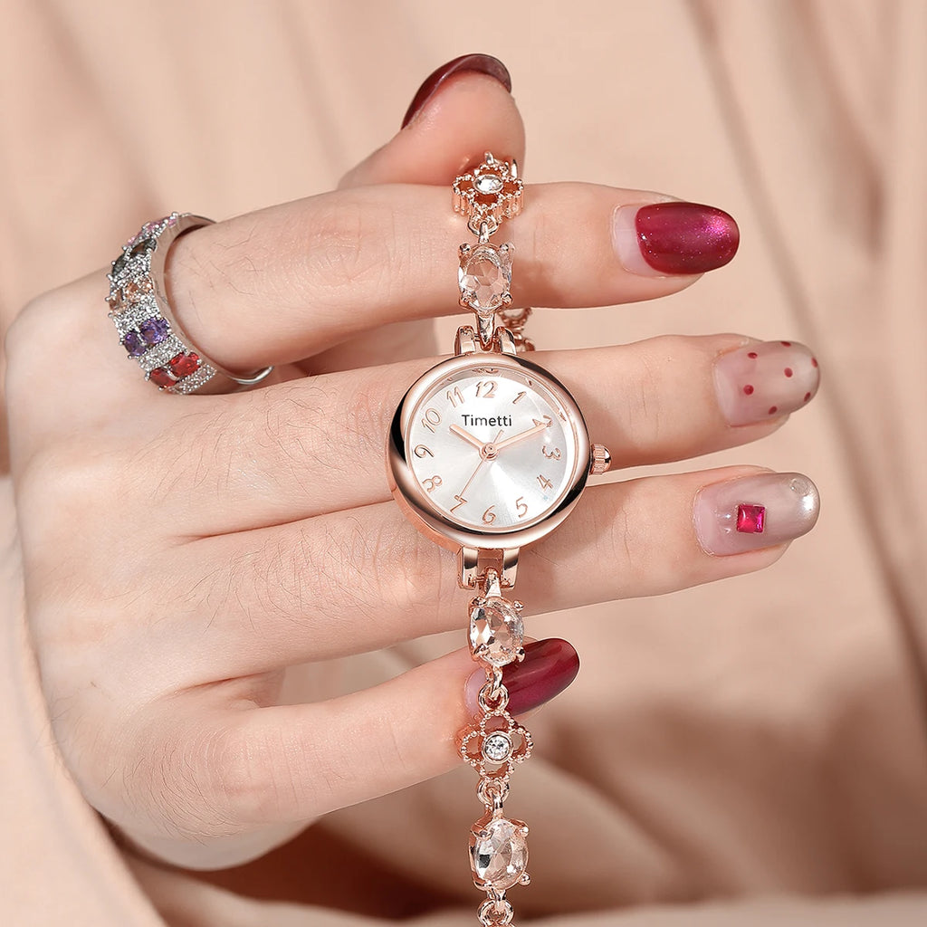 Timetti Rose Gold Women's Quartz Bracelet Watch | Crystal Dial Women's Bracelet Watch Nixie