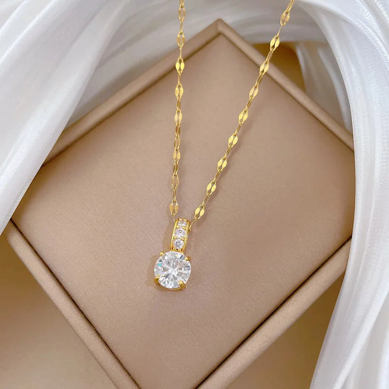 Geometric Zircon Pendant Necklace Gold Stainless Steel Chain Pendant Necklace Nixie