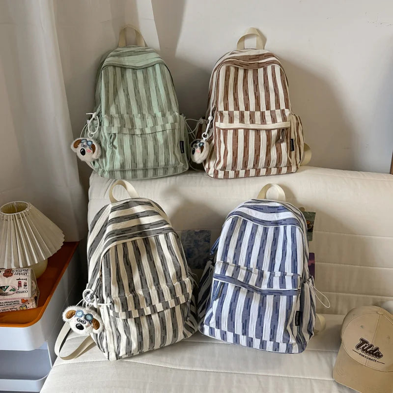 Korean Style Striped Casual Lightweight Student Backpack Student Backpack Nixie