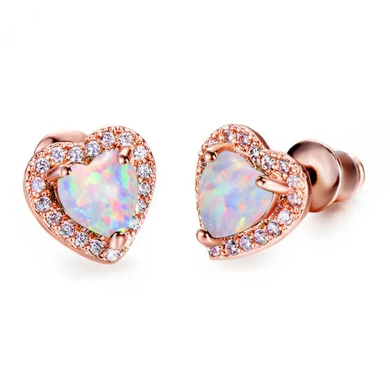 Heart Opal & Crystal Dangle Earrings – Hypoallergenic
