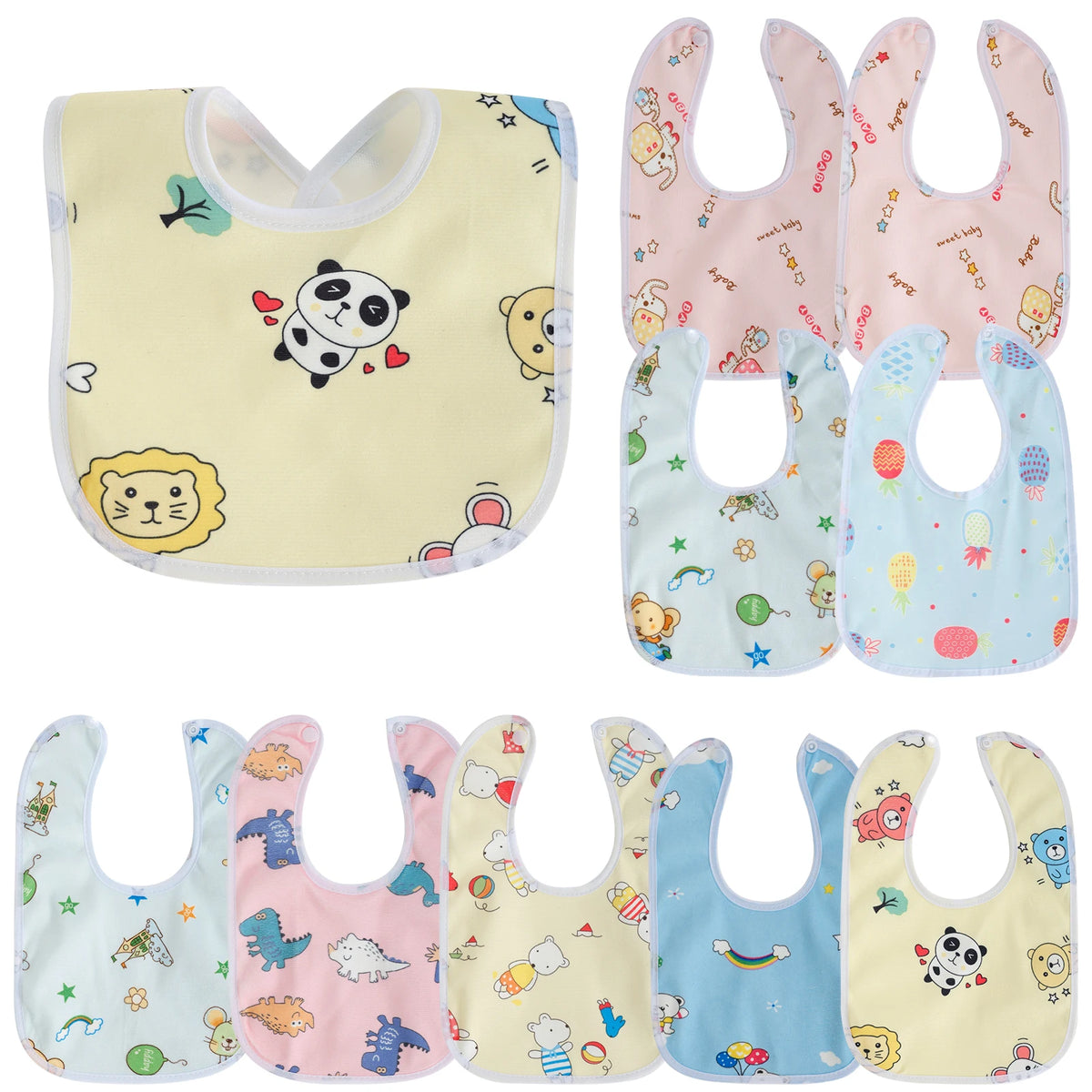 10/20 Pack Soft Cartoon Baby Bibs – Waterproof & Absorbent Baby Bibs Nixie