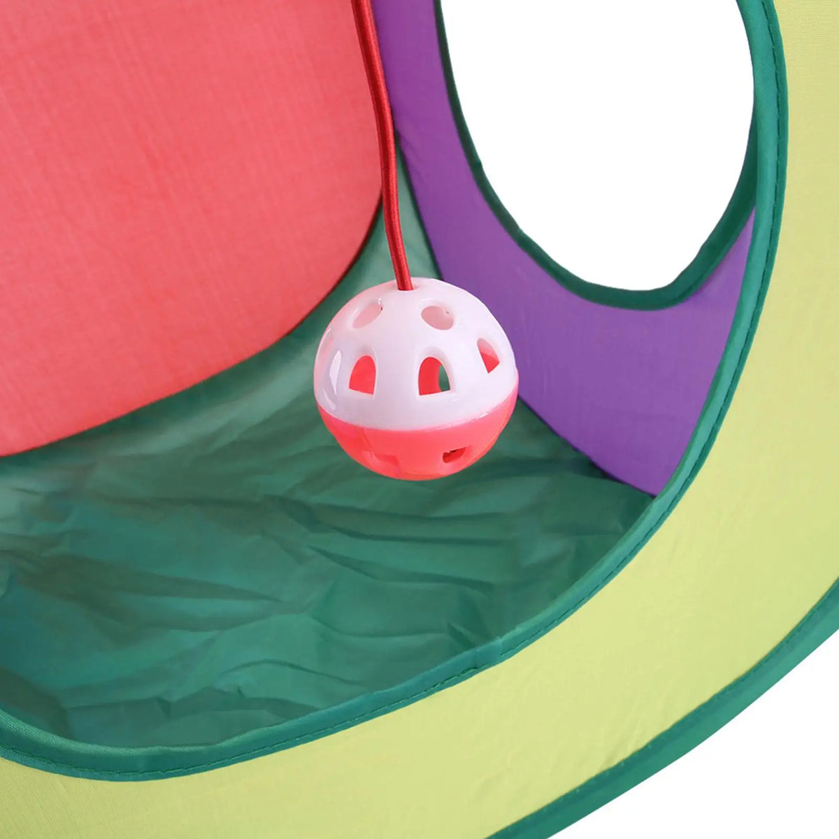 Foldable Square Cat Tunnel Toy with Bells – Rainbow Play Cube