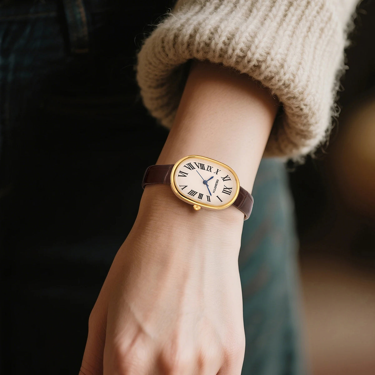 REBIRTH Leather Quartz Watch – Roman Numeral Dial | Fashion Leather Strap Watch Nixie