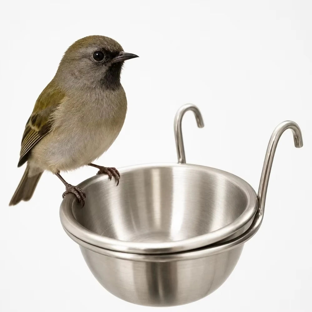 Stainless Steel Bird Feeder Cup & Water Bowl for Parrot Cages