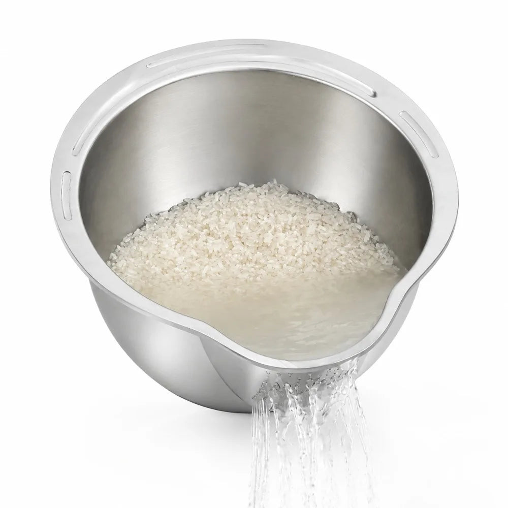 Stainless Steel Rice Washing Bowl & Vegetable Fruit Colander Kitchen Colander Strainer Nixie