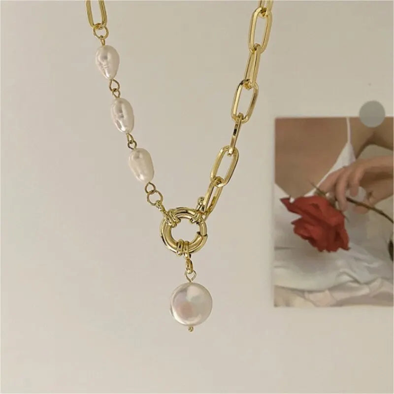 Gold Hip Hop Faux Pearl Pendant Necklace | Handmade Fashion Fashion Pendant Necklace Nixie