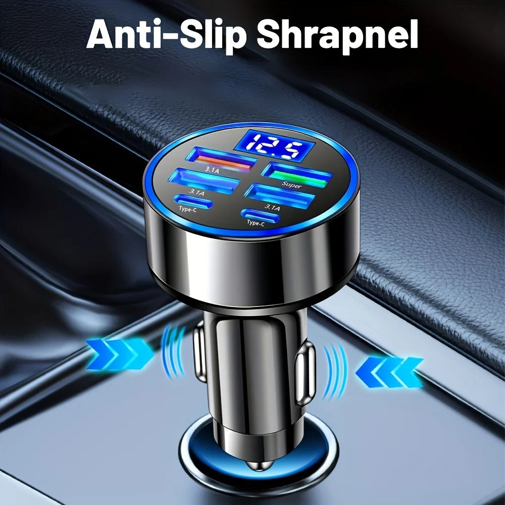 6-in-1 Fast Charging Car Adapter 3.1A Dual USB-C Digital Display Car Charger Adapter Nixie