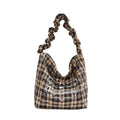 Korean Retro Plaid Canvas Tote Bag – Large Women's Shoulder Bag Canvas Tote Bag Nixie khaki