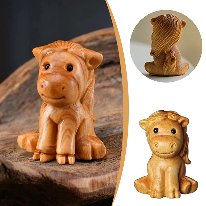 Mini Wood Carved Chinese Zodiac Horse Ornament – 1 or 2 Pcs Zodiac Horse Figurine Nixie