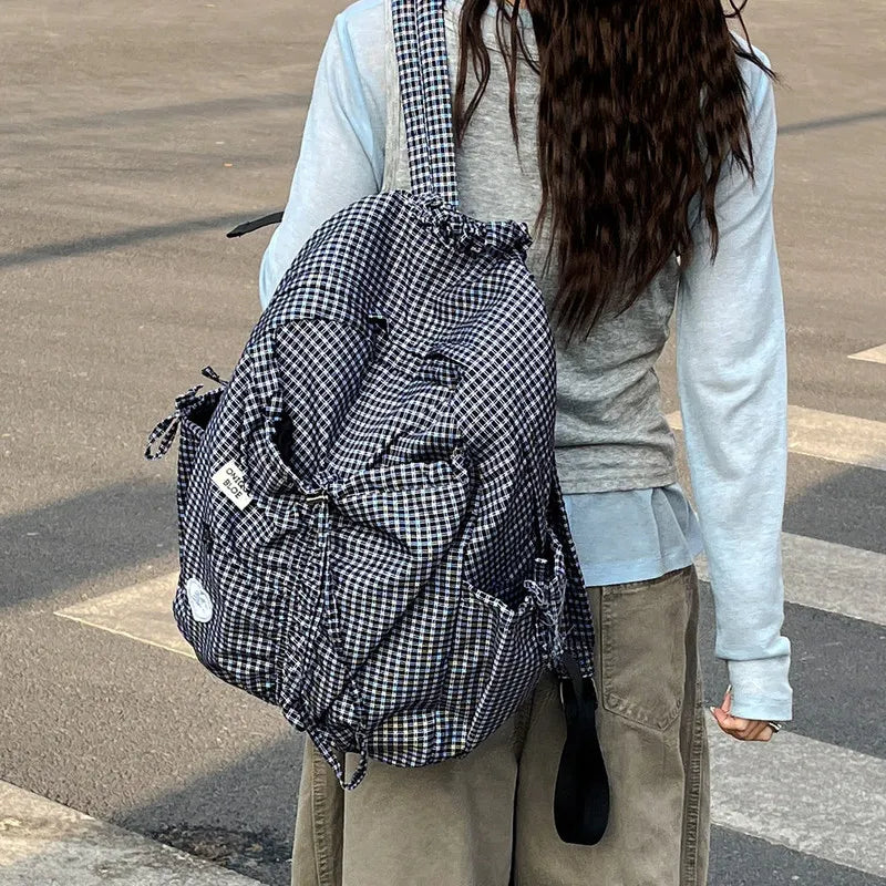 Nixie Korean Plaid Backpack – Large Capacity Lightweight Bag Plaid Backpack Nixie