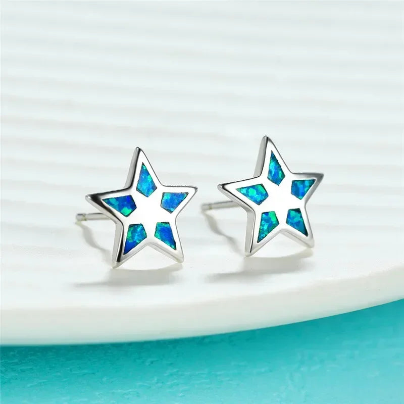 Blue Opal Star Drop Earrings | Rhinestone Crystal Zinc Alloy Fashion Drop Earrings Nixie