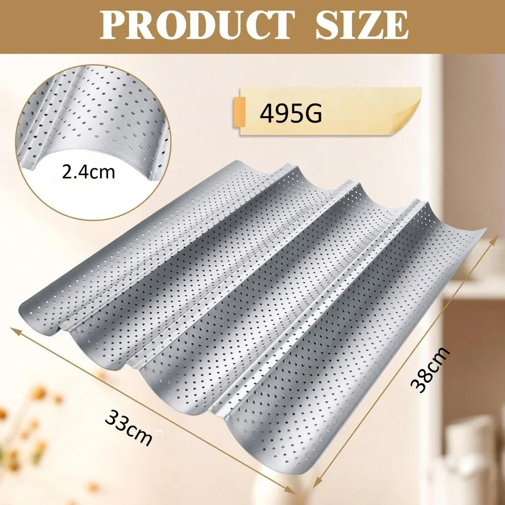 4-Loaf Nonstick Perforated Baguette Baking Pan | French Bread Tray Baguette Baking Pan Nixie