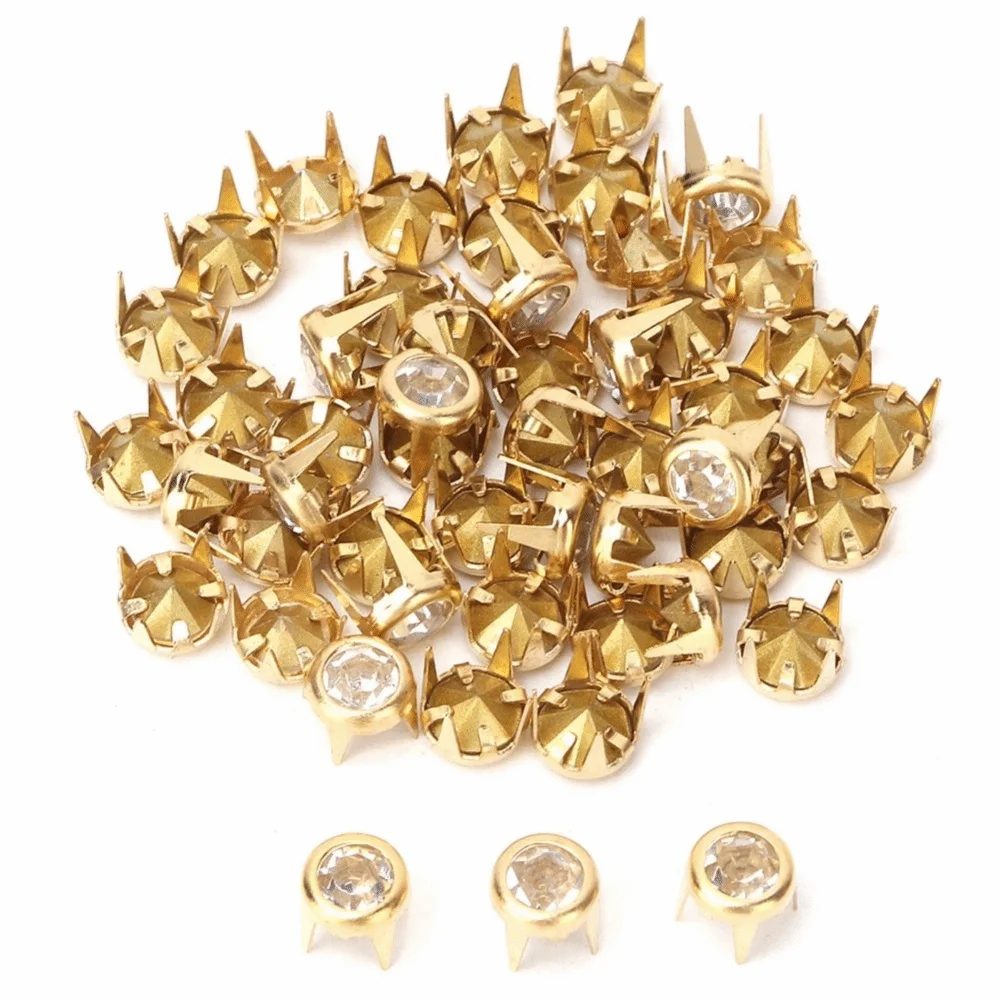 120pcs 6mm Round Rhinestone Studs Gold Silver Crystal Claw Beads DIY Rhinestone Stud Refills Nixie Gold